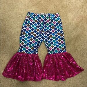 Colorful Mermaid Scale Pants with‎ Pink Sequin Ruffles